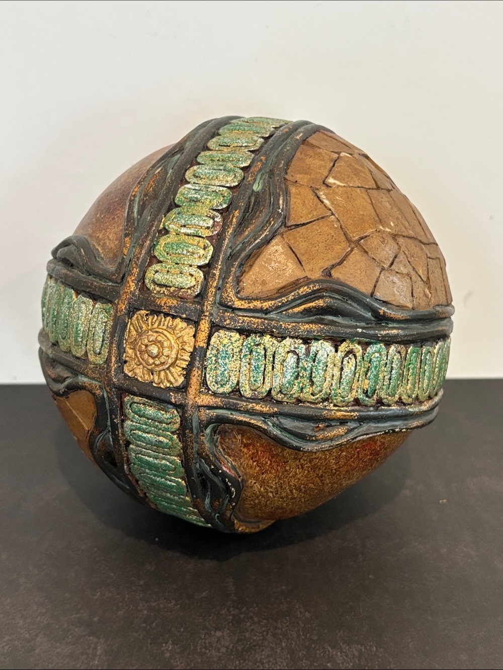 Large 9" Decorative Sphere Orb • Faux Mosaic Tile Ceramic Textured Centerpiece
